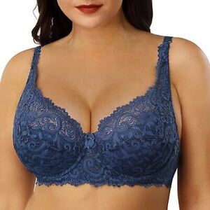 Women's Navy Blue Wired Lace Bra